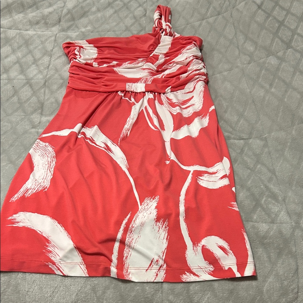 BCBGMaxAzria One-Shoulder Dress in Coral and White